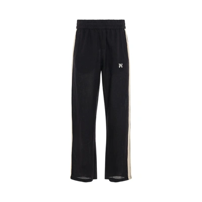 PALM ANGELS LINEN MONOGRAM EMBROIDERED TRACK PANTS