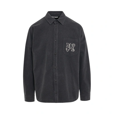 Palm Angels Pa Monogram Flannel Overshirt In Grey