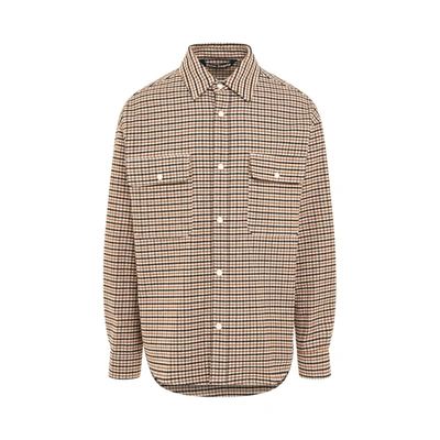 Palm Angels Micro Check Shirt In Brown