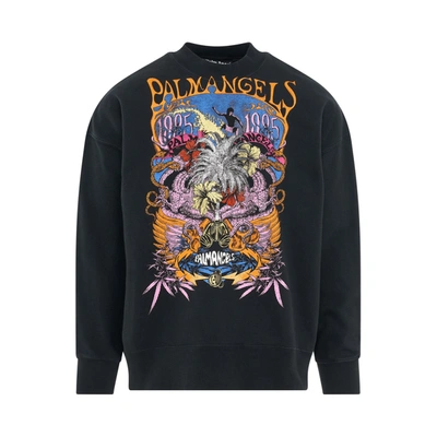 Palm Angels Mens Black Multicolor Palm Concert Graphic-print Cotton-jersey Sweatshirt