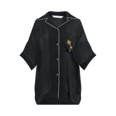 Palm Angels Logo-embroidered Relaxed-fit Woven Shirt In Black