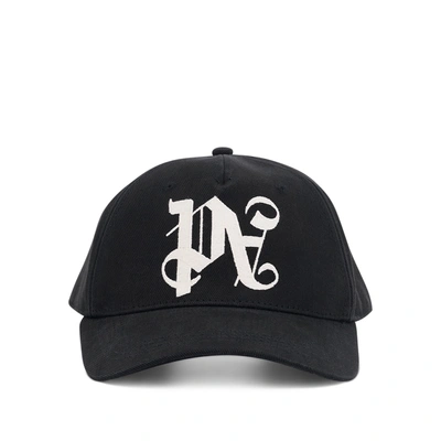 Palm Angels Monogram Embroidered Cap In Black
