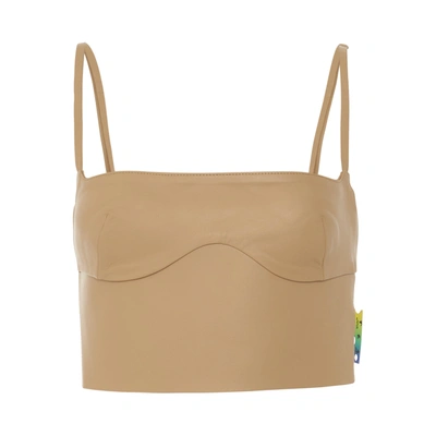 Off-white Cropped Leather Bustier Top In Camel