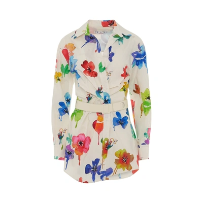 Off-white Floral Pop Belted Shirt In Multi