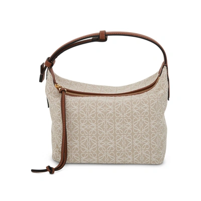 Loewe Cubi Anagram Small Leather-trimmed Logo-jacquard Tote In Neutrals