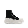 Alexander Mcqueen 45mm Tread Slick Canvas Combat Boots In Black,white