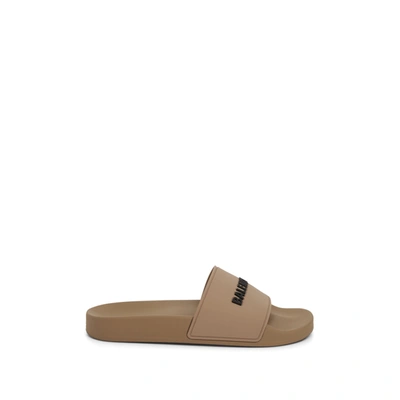 Balenciaga 3d Logo Pool Slide Sandal In Cream