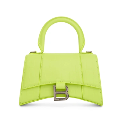 Balenciaga Hourglass Xs Croc-embossed Top-handle Bag In Neon Yellow