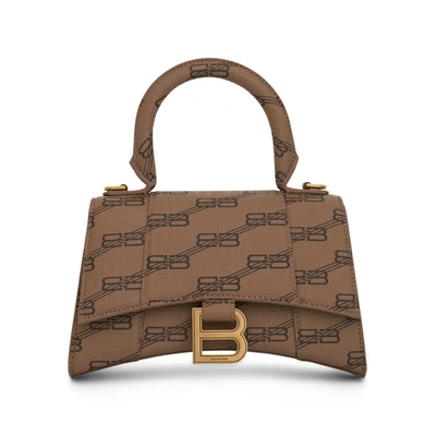 Balenciaga Hourglass Top-handle Bag With Bb Monogram In Beige
