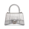 Balenciaga Hourglass Xs Top Handle Bag In Croc Embossed Metallic Leather