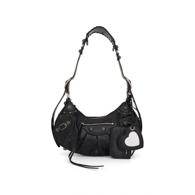 Balenciaga Le Cagole Small Studded Textured-leather Shoulder Bag In Black