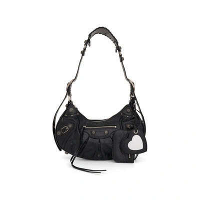 Balenciaga Extra Small Denim Monogram Le Cagole Bag In Black