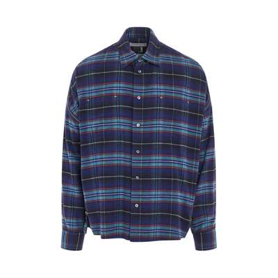 Facetasm Cotton Check Zipper Shirt In Blue