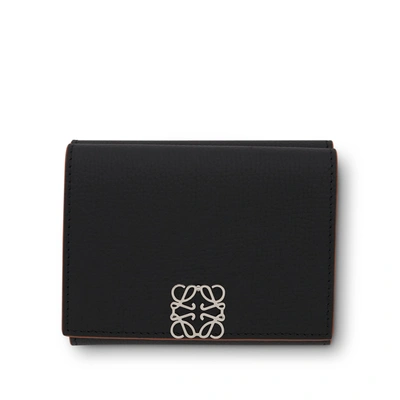 Loewe Anagram Trifold Wallet Pebble Grain Calfskin In Black
