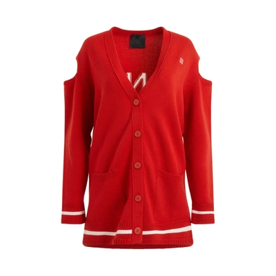 Givenchy Logo Cold Shoulder Wool & Cashmere Blend Cardigan In Red