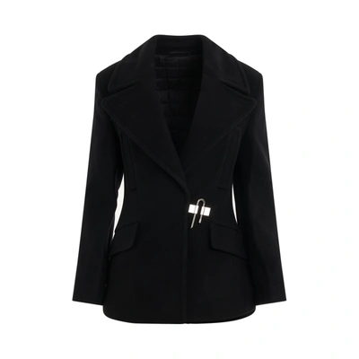 Givenchy U-lock Buckle Quilted Wool Peacoat In Black