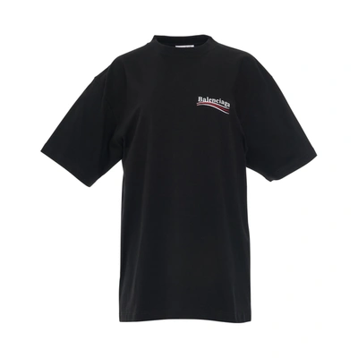 Balenciaga Campaign Logo-embroidered Cotton-jersey T-shirt In Black White