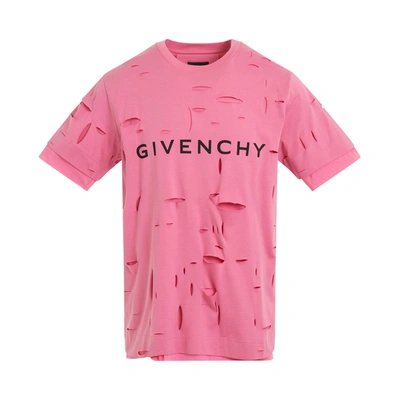 Givenchy Ripped Logo-print Detail T-shirt In Pink