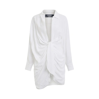 Jacquemus La Robe Bahia Long Sleeve Sash Dress In 100 White