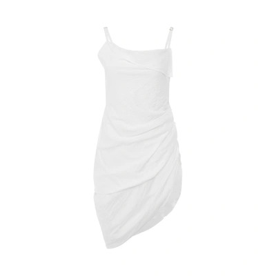 Jacquemus Saudade Asymmetric Draped Mini Dress In Blanco