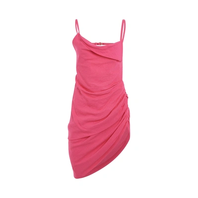 Jacquemus Saudade Asymmetric Draped Mini Dress In Pink