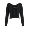 Jacquemus 'la Maille Pralu Longue' Black Ribbed Cardigan With Logo Charm Woman