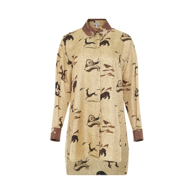 Loewe Animal Print Oversize Silk Shirt In Neutral