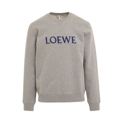 Loewe Men's Embroidered Cotton Crewneck Sweatshirt In Grey Melange