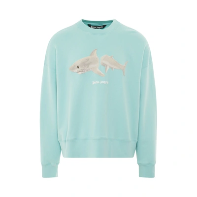 Palm Angels Slipt Shark Cotton Sweatshirt In Light Blue