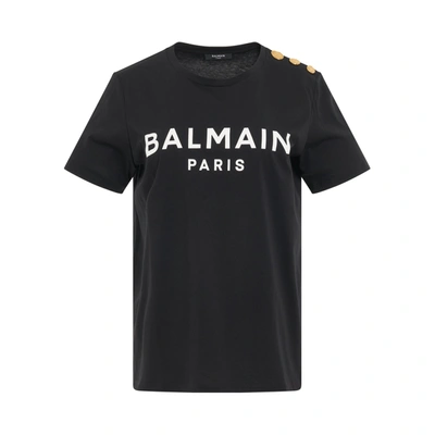 Balmain Eco-designed Cotton T-shirt With  Logo Print In Noir/blanc