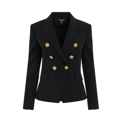 Balmain Double Breasted 6 Buttons Wool Jacket In Blue