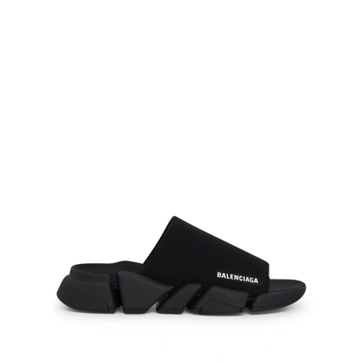 Balenciaga Speed 2.0 Logo-print Stretch-knit Slides In Black