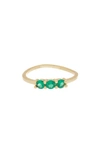 Argento Vivo Sterling Silver 18k Gold Plated Sterling Silver Three-stone Ring In Gold/ Green