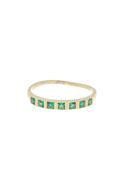Argento Vivo Sterling Silver 18k Gold Plated Sterling Silver Green Crystal Band Ring In Gold/ Emerald
