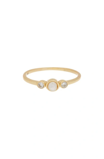 Argento Vivo Sterling Silver 18k Gold Plated Sterling Silver Pearl & Cubic Zirconia Ring