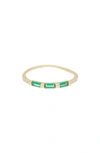 Argento Vivo Sterling Silver 18k Gold Plated Sterling Silver Baguette Crystal Stackable Ring In Gold/ Green