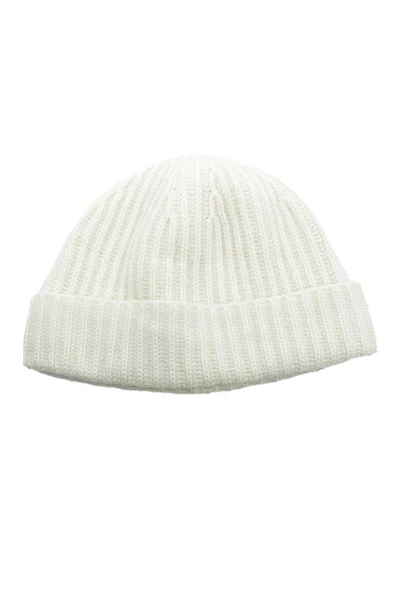 Portolano Cashmere Ribbed Cuffed Beanie In Bleached White