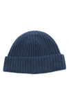 Portolano Cashmere Ribbed Cuffed Beanie In Classic Navy