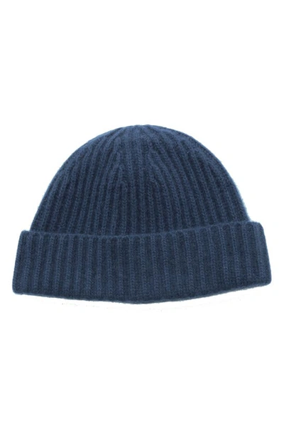 Portolano Cashmere Ribbed Cuffed Beanie In Classic Navy