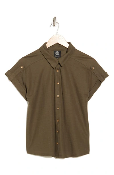 Bobeau Short Sleeve Button-up Shirt In Olive
