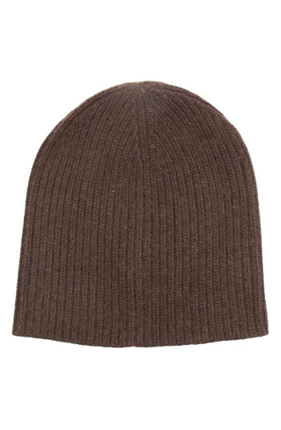 Portolano Cashmere Ribbed Beanie In Brown Choco