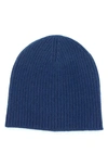 Portolano Cashmere Ribbed Beanie In Classic Navy