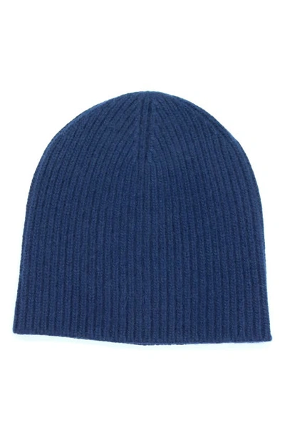 Portolano Cashmere Ribbed Beanie In Classic Navy