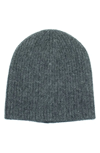 Portolano Cashmere Ribbed Beanie In Heather Charcoal