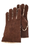 Portolano Genuine Shearling Leather Gloves In Chocolate/ White