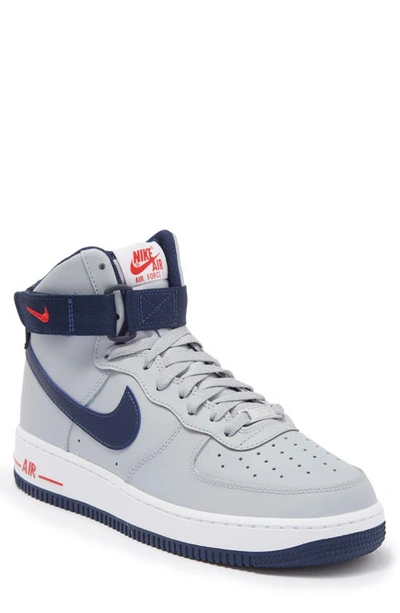 Nike Air Force 1 Qs Leather High-top Sneakers In Grey/ College Navy/ Red