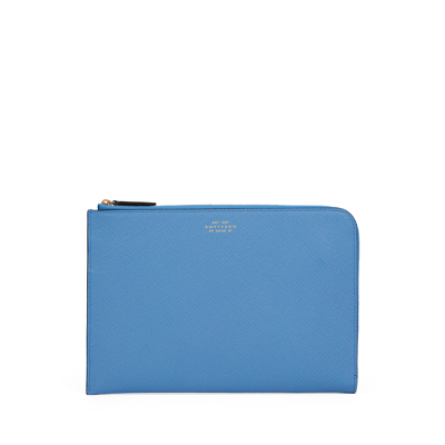 Smythson Crossbody Pouch In Ludlow In Nile Blue