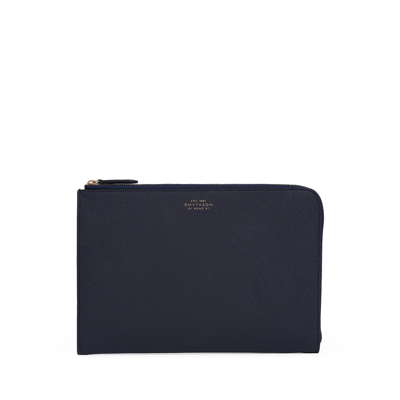 Smythson Crossbody Pouch In Ludlow In Navy