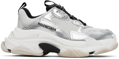 Balenciaga Silver Triple S Sneakers In Black/white/silver