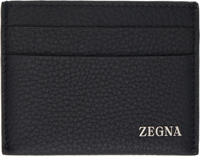 Zegna Black Leather Card Holder In Ner